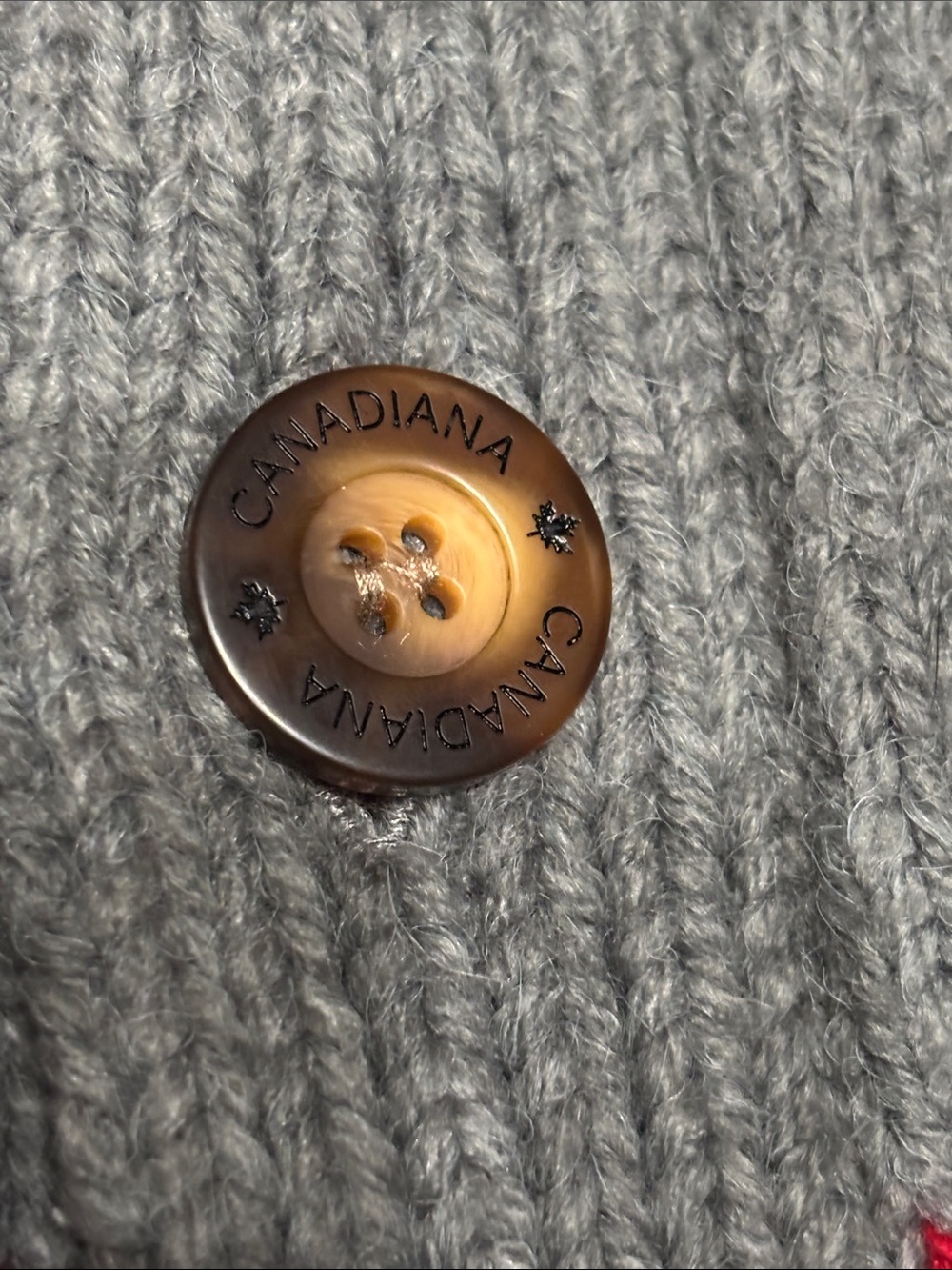 NWOT Shawl-Collar Cardigan Sweater in Gray, Cream & Red Maple Motif - Picture 3 of 10